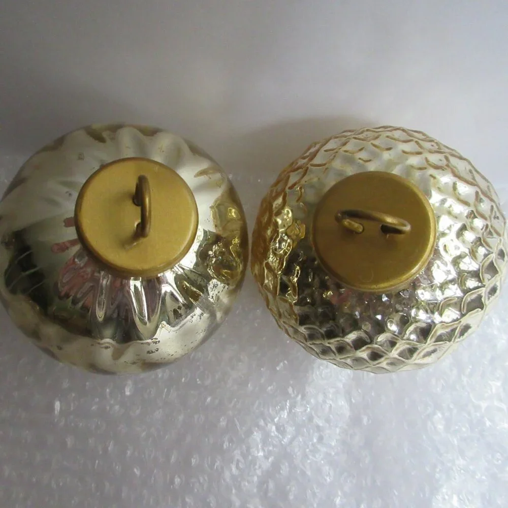 Crate&Barrel Gold Tone Mercury Glass Christmas Ornaments Set of 5 Retro Repro
